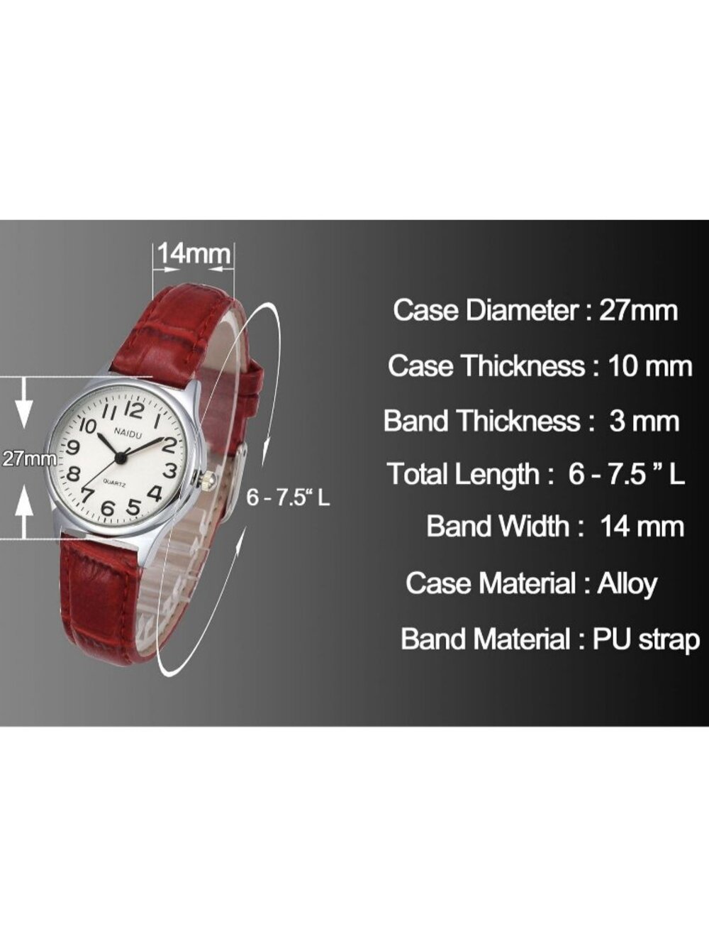 Women's Red Analog Quartz Leather Roman Numerals Casual Classic Wrist Watch - Picture 7 of 7